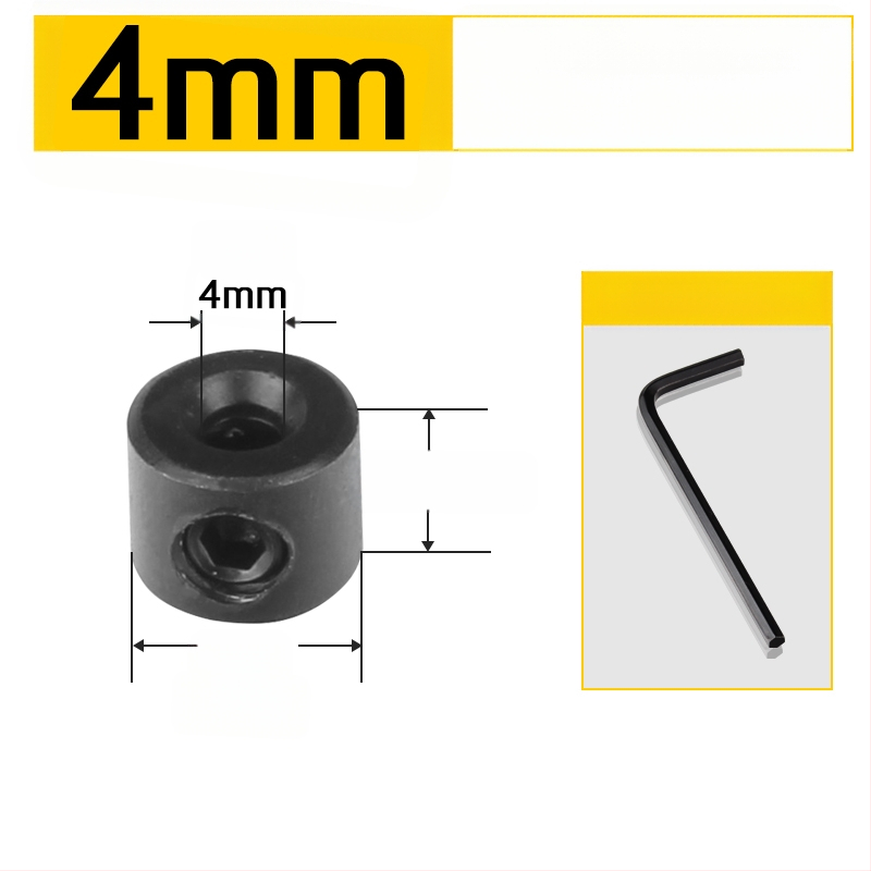 Inel de poziționare pentru burghiu cu limitator de adâncime și clemă – unealtă pentru tâmplărie