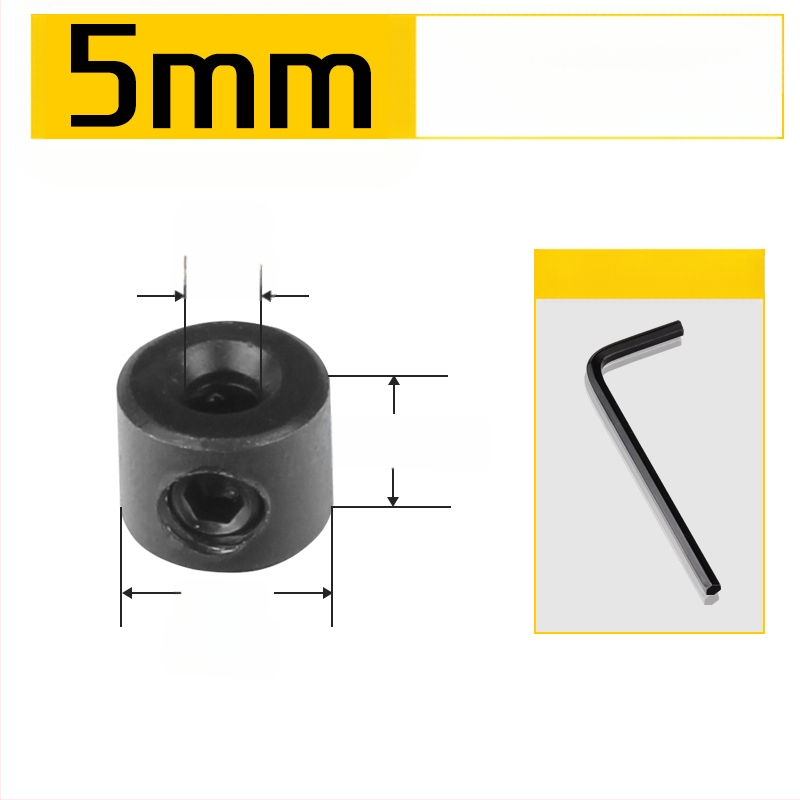 Inel de poziționare pentru burghiu cu limitator de adâncime și clemă – unealtă pentru tâmplărie