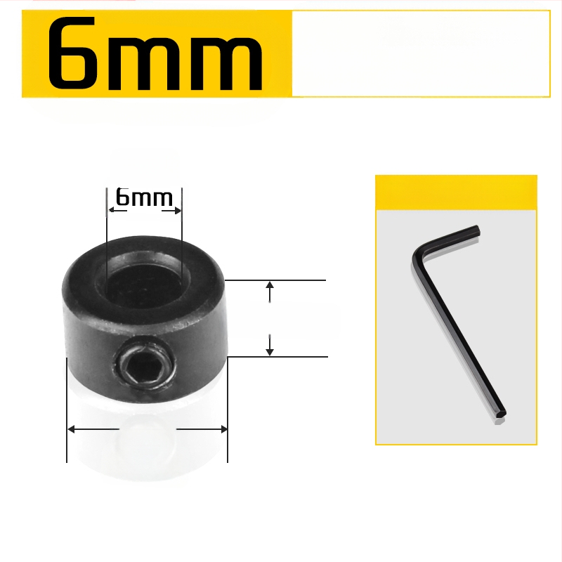 Inel de poziționare pentru burghiu cu limitator de adâncime și clemă – unealtă pentru tâmplărie