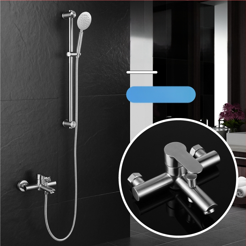 Set de duș din oțel inoxidabil, montat pe perete, robinet amestecător cu cartuș ceramic, model S-L005