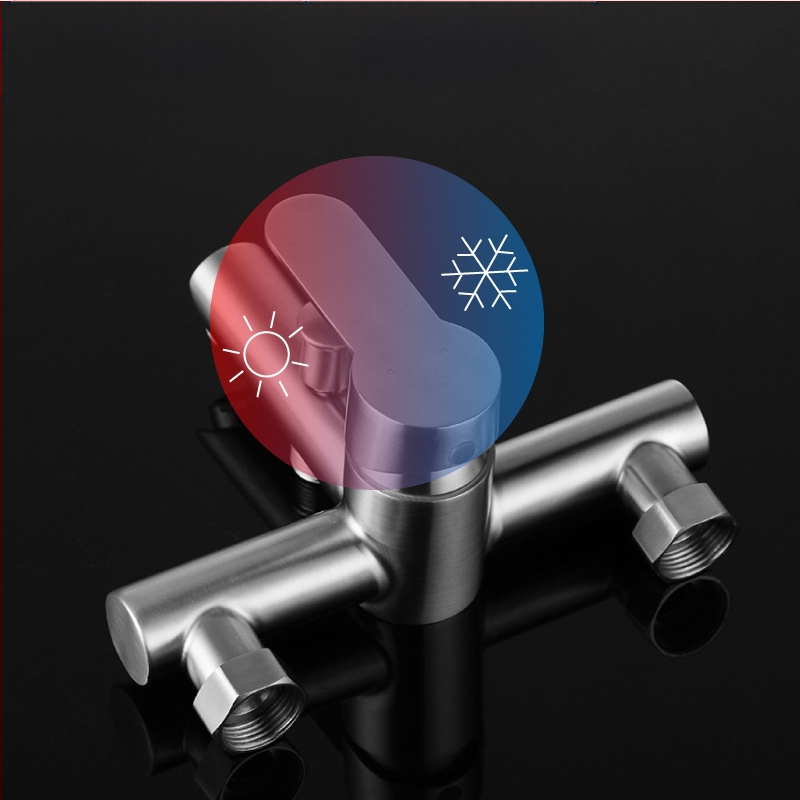 Set de duș din oțel inoxidabil, montat pe perete, robinet amestecător cu cartuș ceramic, model S-L005