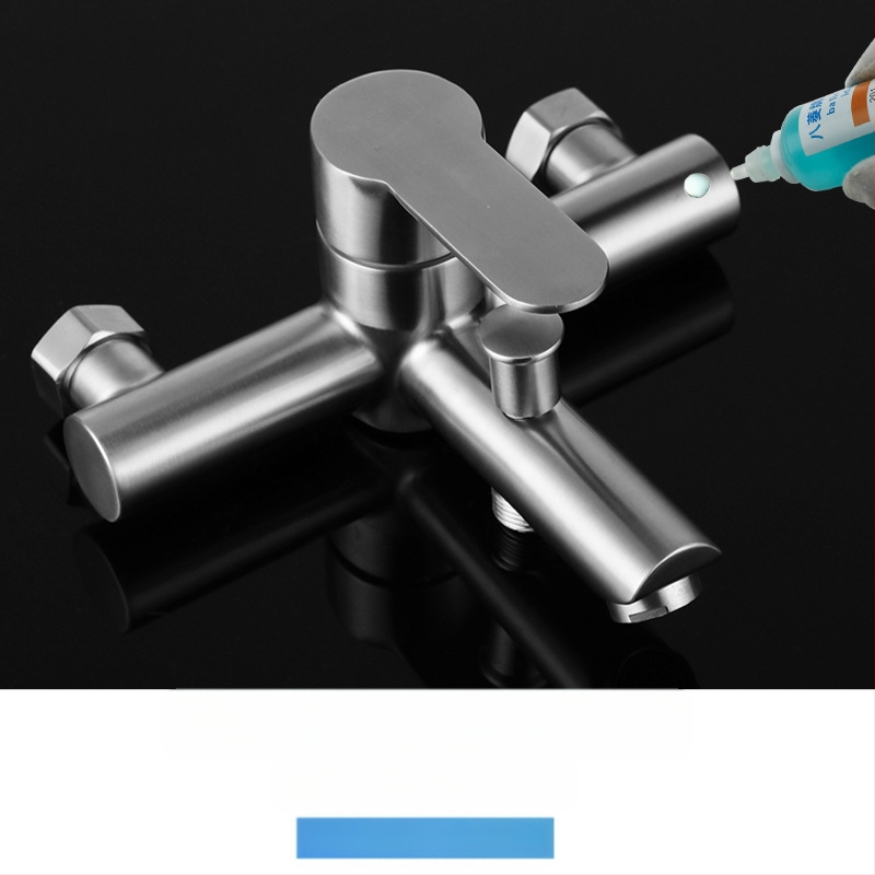 Set de duș din oțel inoxidabil, montat pe perete, robinet amestecător cu cartuș ceramic, model S-L005