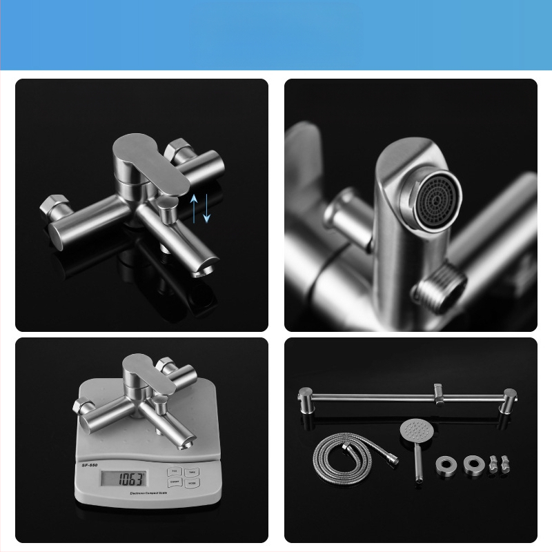 Set de duș din oțel inoxidabil, montat pe perete, robinet amestecător cu cartuș ceramic, model S-L005