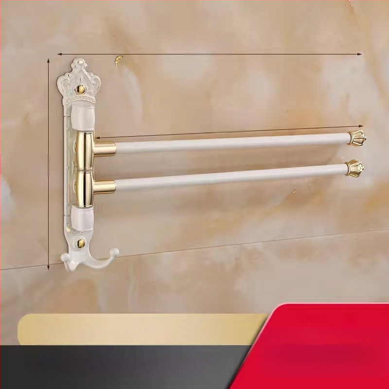 Antik stílusú törölközőtartó fúrás nélküli rögzítéssel, európai fürdőszobai kiegészítő, fogkefés pohártartó, forgó, összecsukható törölközőrúd; alumíniumötvözet; teherbírás 20 kg; többszintű kialítás; modern minimalista stílus.