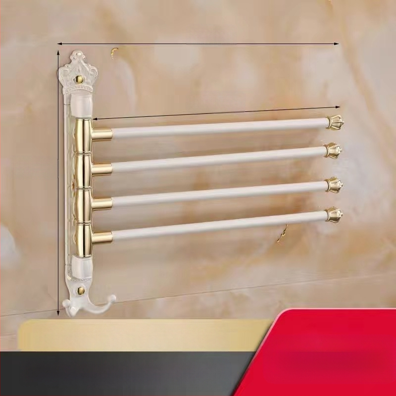 Antik stílusú törölközőtartó fúrás nélküli rögzítéssel, európai fürdőszobai kiegészítő, fogkefés pohártartó, forgó, összecsukható törölközőrúd; alumíniumötvözet; teherbírás 20 kg; többszintű kialítás; modern minimalista stílus.