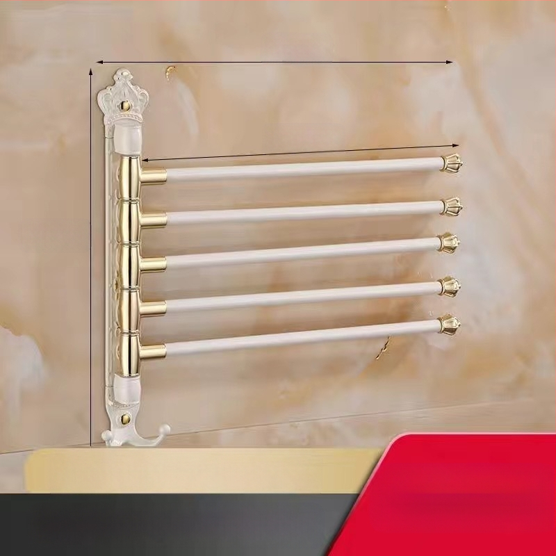 Antik stílusú törölközőtartó fúrás nélküli rögzítéssel, európai fürdőszobai kiegészítő, fogkefés pohártartó, forgó, összecsukható törölközőrúd; alumíniumötvözet; teherbírás 20 kg; többszintű kialítás; modern minimalista stílus.