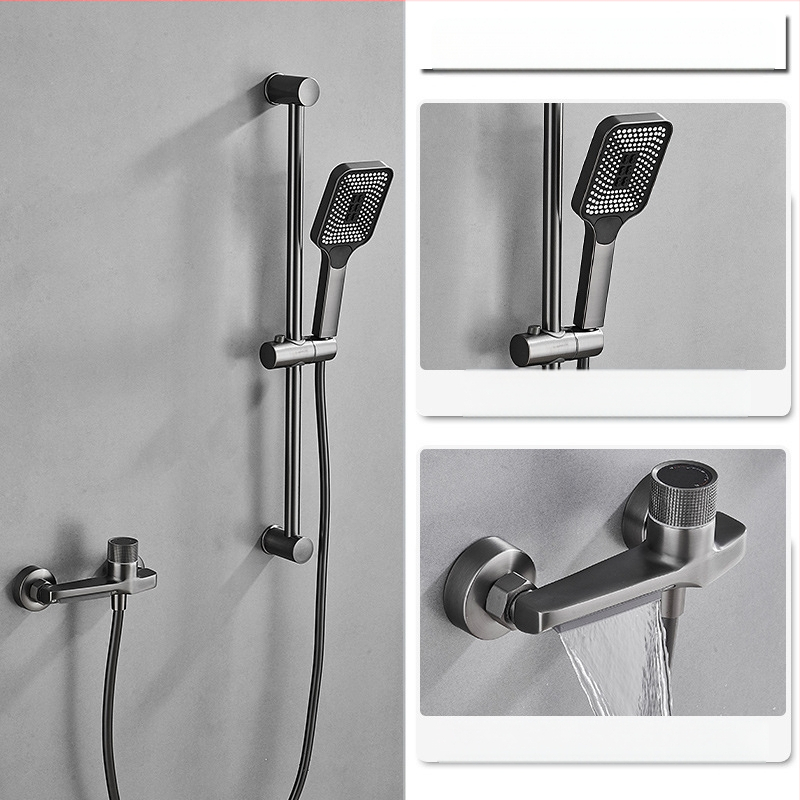 Душ комплект от мед за скрит монтаж, дъждовна функция, квадратна душ глава, модел 7030