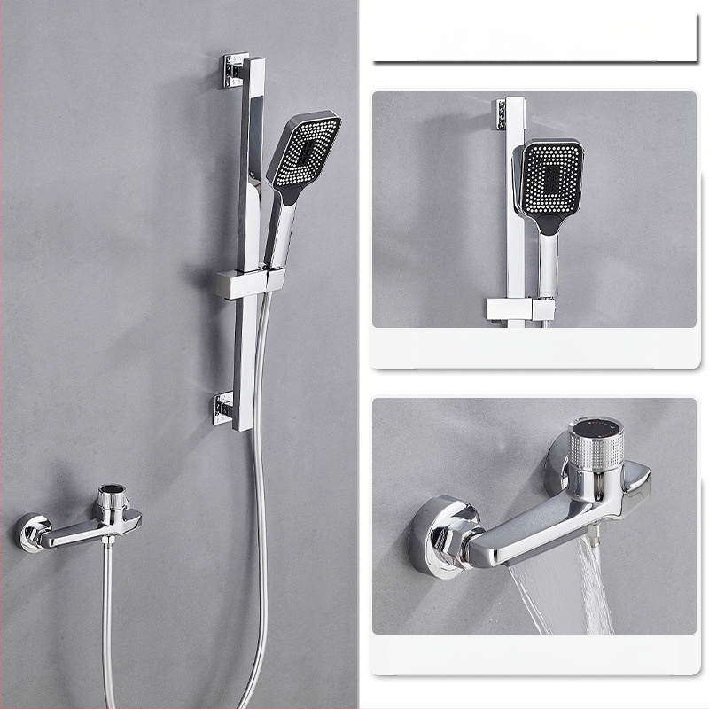 Душ комплект от мед за скрит монтаж, дъждовна функция, квадратна душ глава, модел 7030