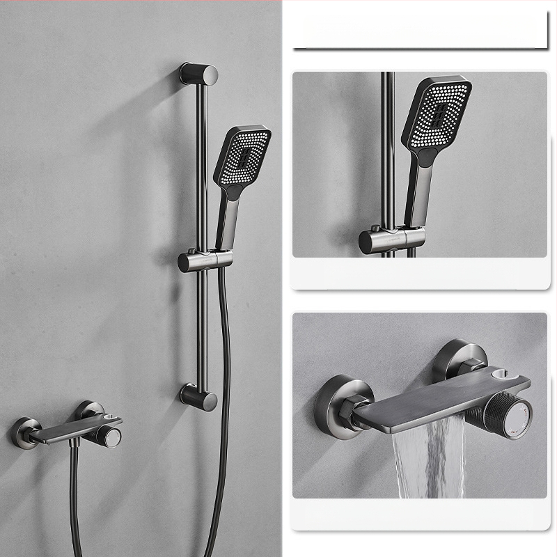 Душ комплект от мед за скрит монтаж, дъждовна функция, квадратна душ глава, модел 7030