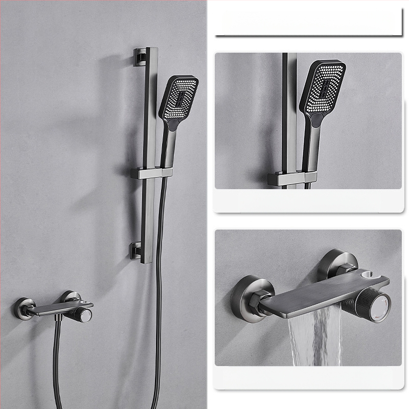 Душ комплект от мед за скрит монтаж, дъждовна функция, квадратна душ глава, модел 7030