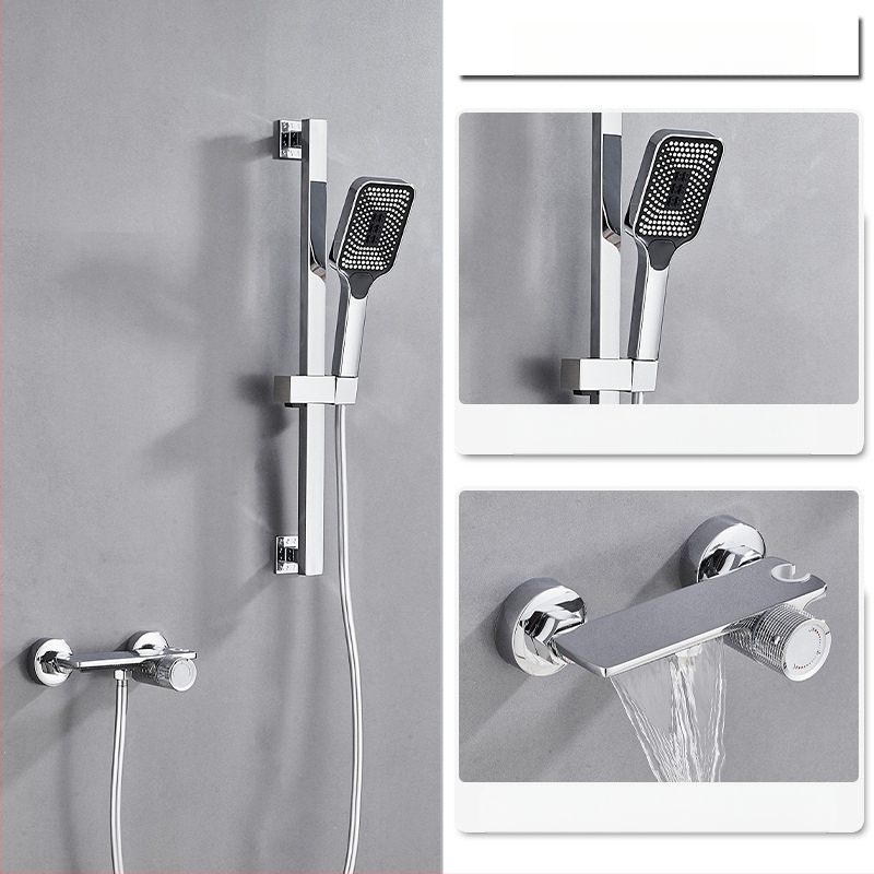 Душ комплект от мед за скрит монтаж, дъждовна функция, квадратна душ глава, модел 7030