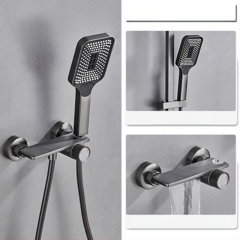 Душ комплект от мед за скрит монтаж, дъждовна функция, квадратна душ глава, модел 7030