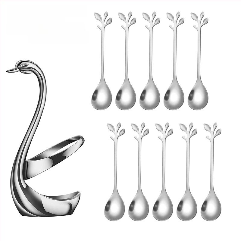 Rozsdamentes acél desszertkanál és gyümölcs villa készlet, könnyű luxus stílus, egyszínű mintázat, tükörfényes felület