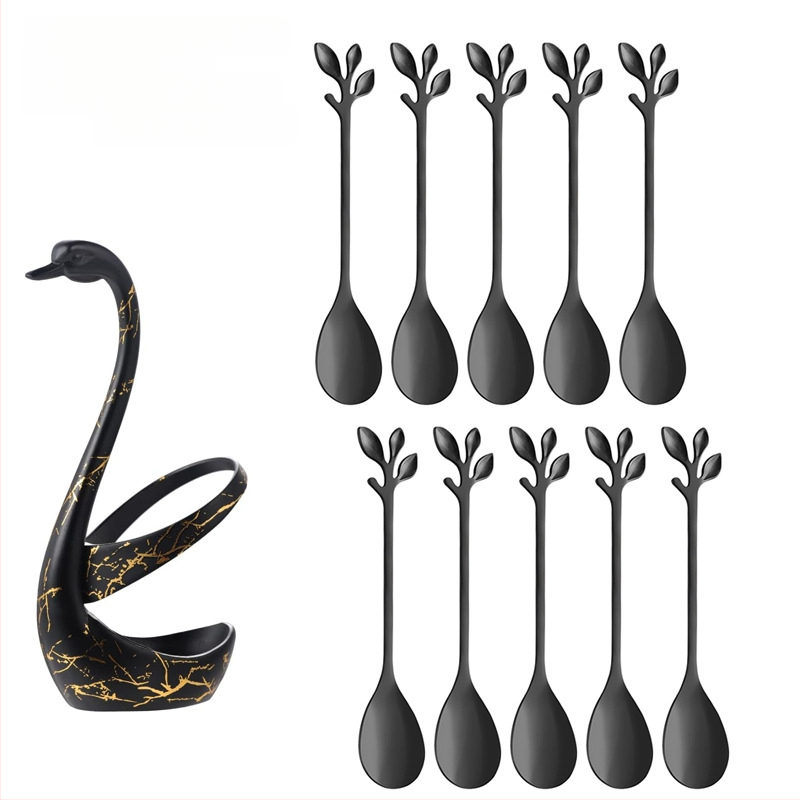 Rozsdamentes acél desszertkanál és gyümölcs villa készlet, könnyű luxus stílus, egyszínű mintázat, tükörfényes felület