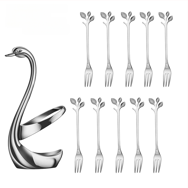 Rozsdamentes acél desszertkanál és gyümölcs villa készlet, könnyű luxus stílus, egyszínű mintázat, tükörfényes felület