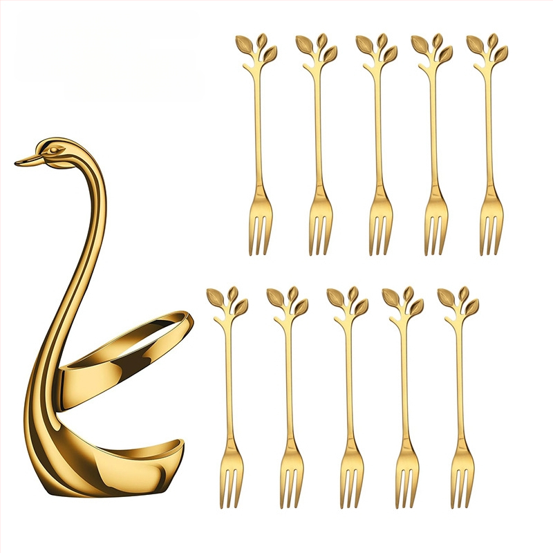 Rozsdamentes acél desszertkanál és gyümölcs villa készlet, könnyű luxus stílus, egyszínű mintázat, tükörfényes felület