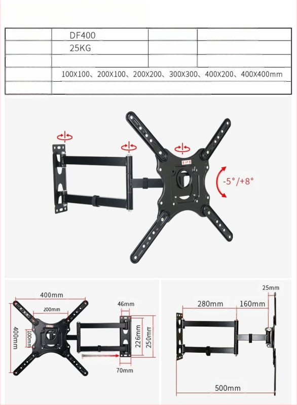 Creation Vision W100 univerzális fali tartó LCD monitor/TV, forgó, kihúzható, állítható