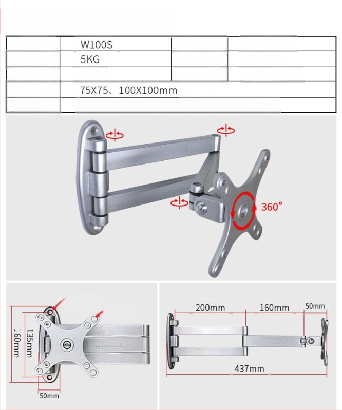 Creation Vision W100 univerzális fali tartó LCD monitor/TV, forgó, kihúzható, állítható