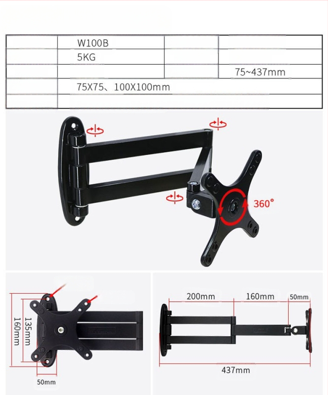 Creation Vision W100 univerzális fali tartó LCD monitor/TV, forgó, kihúzható, állítható