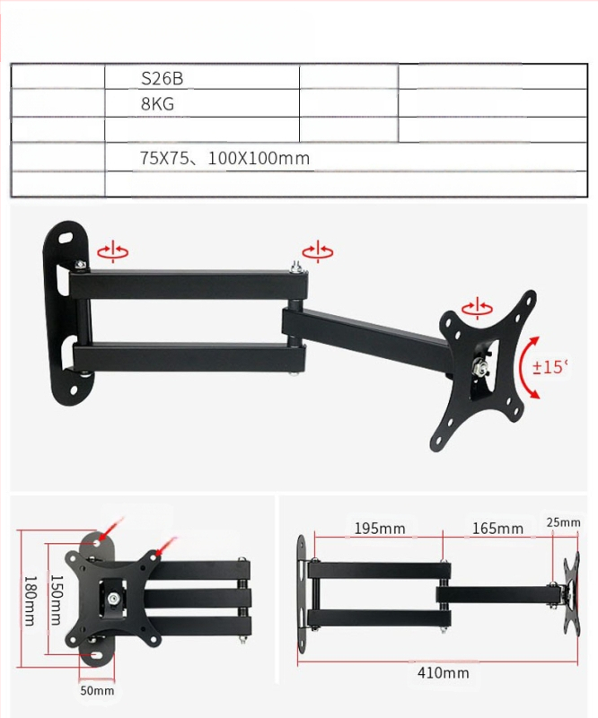 Creation Vision W100 univerzális fali tartó LCD monitor/TV, forgó, kihúzható, állítható
