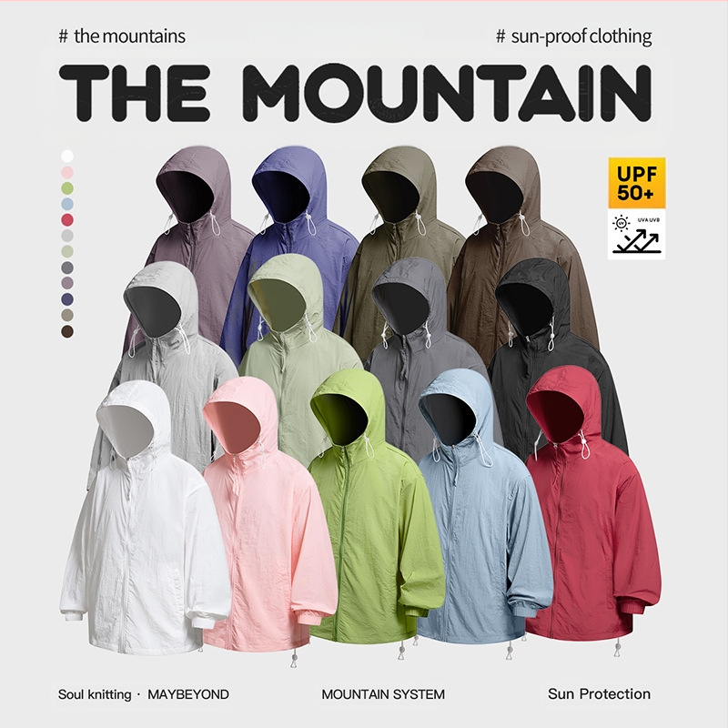YGF Palton cu glugă, protecție UPF50+ împotriva razelor de soare, țesătură din nylon 40D cu textură ușor creponată, croială lejeră, fermoar, buzunare 3D cu patch, stil stradal