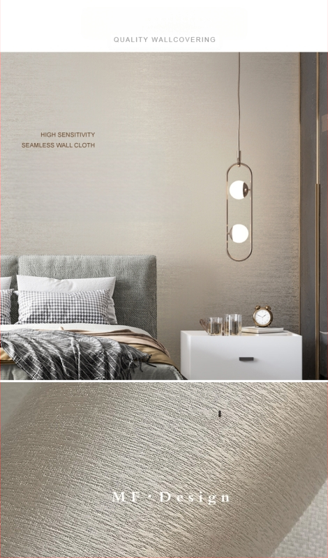 Svilena zidna obloga s doby teksturom, bez šavova, s mikro zlatnim nitima; za dnevni boravak i spavaću sobu