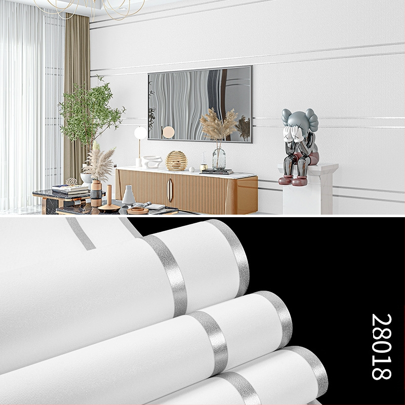 Huda Wallpaper tapetes — nešūts materiāls, velūra tekstūra, ziemeļniecisks ģeometriskais raksts, vertikālas un horizontālas svītras, mūsdienīgs minimālistiska dzīvojamās istabas fons