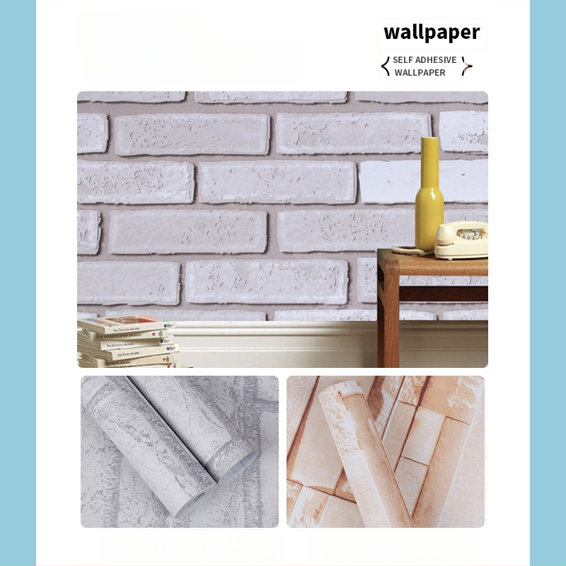 3D ķieģeļu raksts tapete, pašlīmējoša, PVC, ūdensizturīga, moderns minimālisma stils