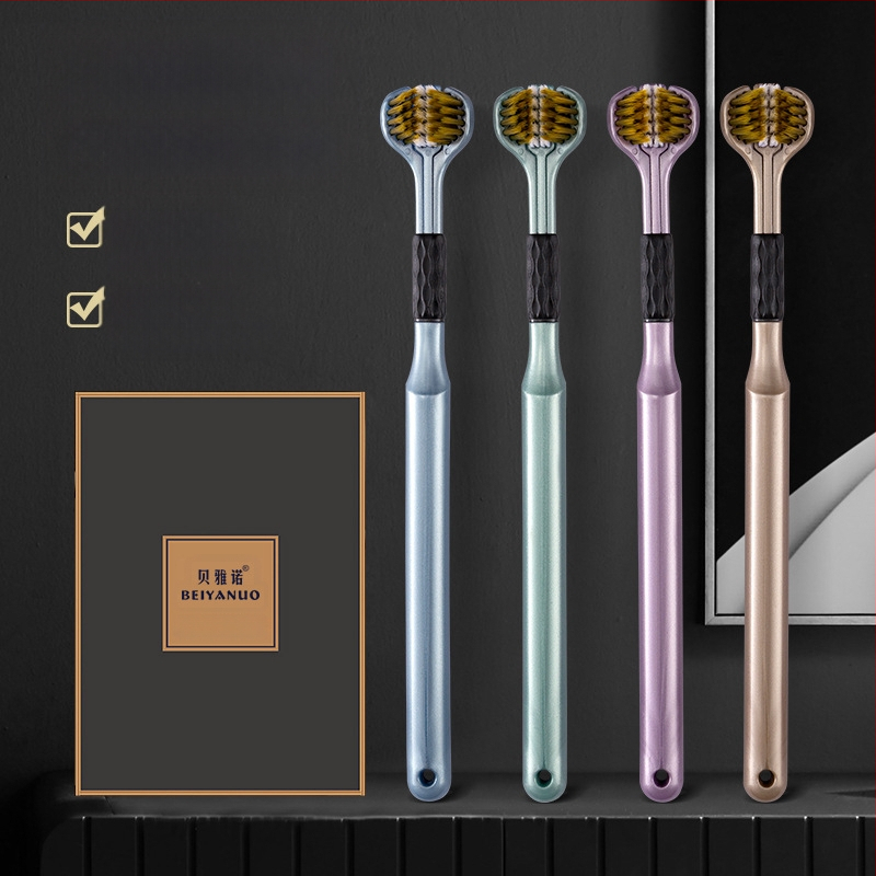 Beiyano U-образна четка за зъби с три страни и меки влакна, комплект от 4 бр., модел 009, за възрастни