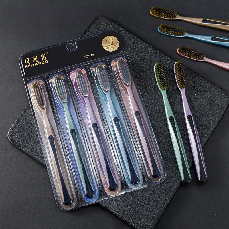 Beiyano U-образна четка за зъби с три страни и меки влакна, комплект от 4 бр., модел 009, за възрастни