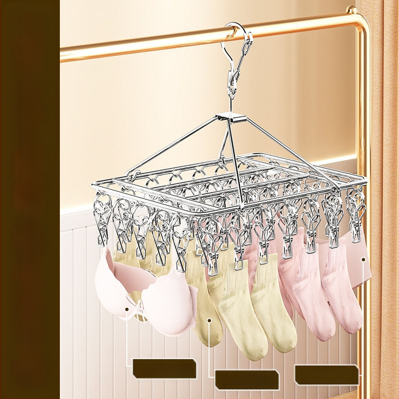 Nerūdijančio plieno drabužių džiovyklė su 3 klipais, kelių eilių kabliukai, šiuolaikiškas minimalistinis dizainas, apkrova iki 5 kg