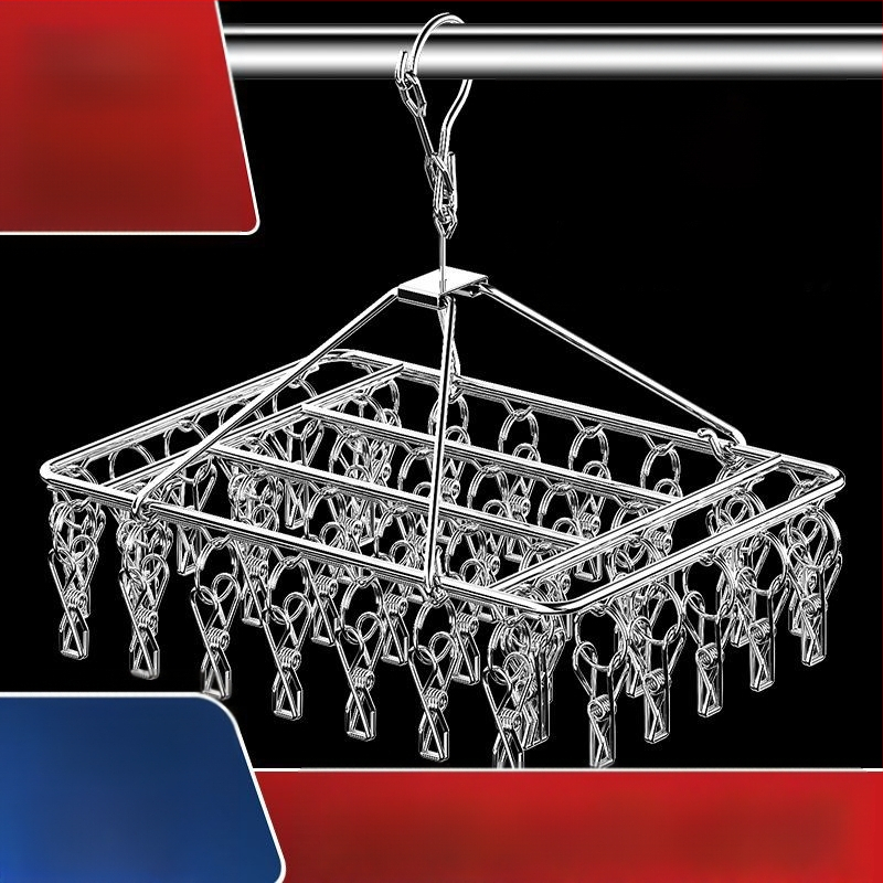 Nerūdijančio plieno drabužių džiovyklė su 3 klipais, kelių eilių kabliukai, šiuolaikiškas minimalistinis dizainas, apkrova iki 5 kg