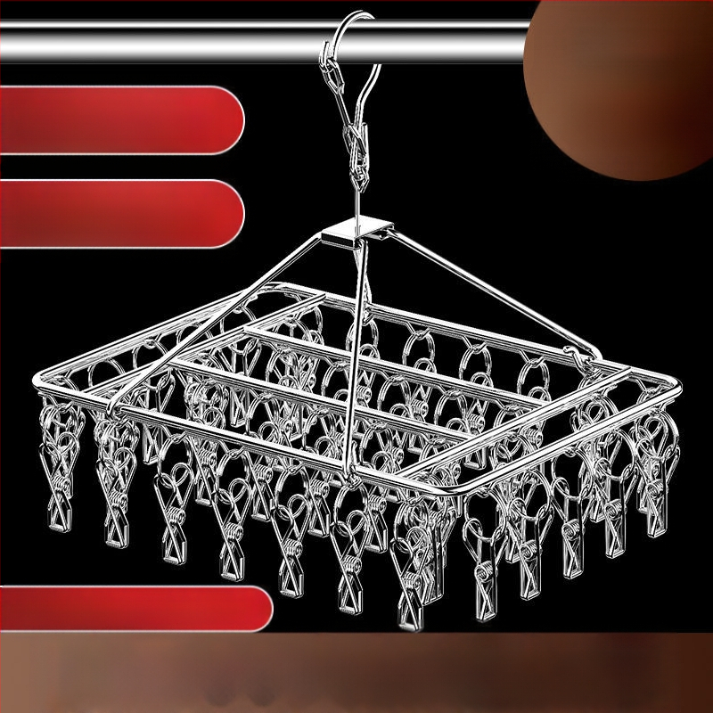 Nerūdijančio plieno drabužių džiovyklė su 3 klipais, kelių eilių kabliukai, šiuolaikiškas minimalistinis dizainas, apkrova iki 5 kg