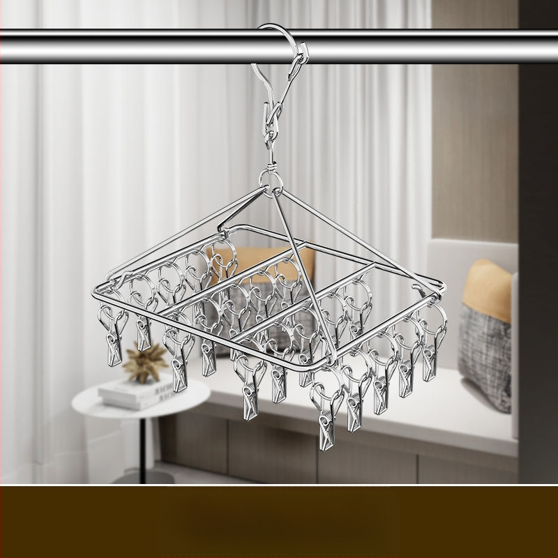 Nerūdijančio plieno drabužių džiovyklė su 3 klipais, kelių eilių kabliukai, šiuolaikiškas minimalistinis dizainas, apkrova iki 5 kg