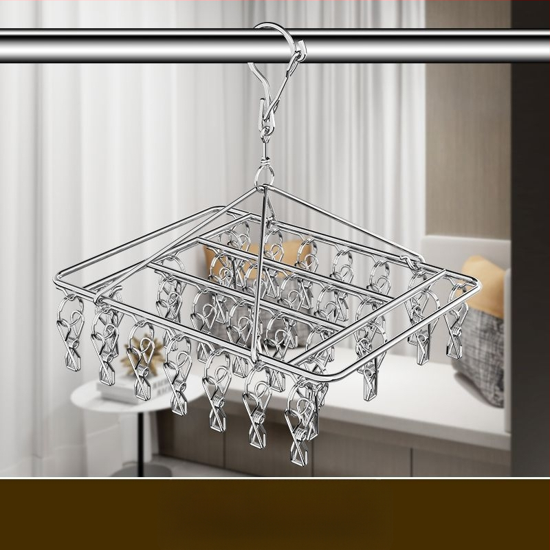 Nerūdijančio plieno drabužių džiovyklė su 3 klipais, kelių eilių kabliukai, šiuolaikiškas minimalistinis dizainas, apkrova iki 5 kg