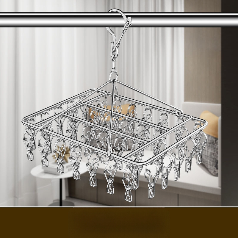 Nerūdijančio plieno drabužių džiovyklė su 3 klipais, kelių eilių kabliukai, šiuolaikiškas minimalistinis dizainas, apkrova iki 5 kg