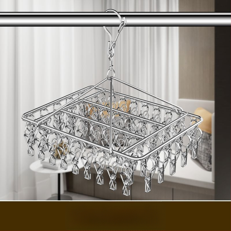 Nerūdijančio plieno drabužių džiovyklė su 3 klipais, kelių eilių kabliukai, šiuolaikiškas minimalistinis dizainas, apkrova iki 5 kg