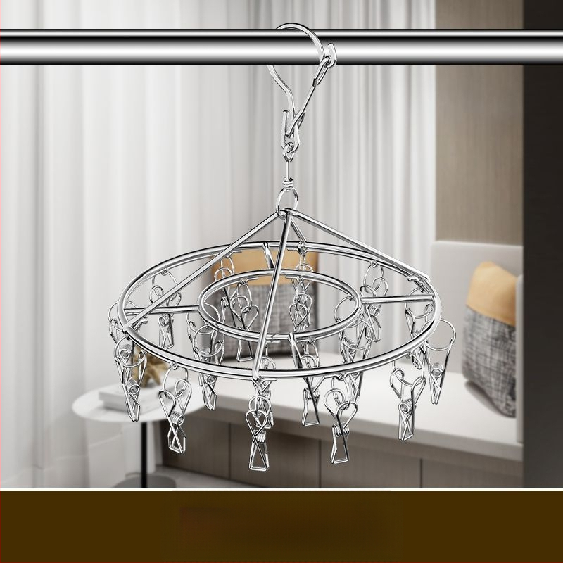 Nerūdijančio plieno drabužių džiovyklė su 3 klipais, kelių eilių kabliukai, šiuolaikiškas minimalistinis dizainas, apkrova iki 5 kg