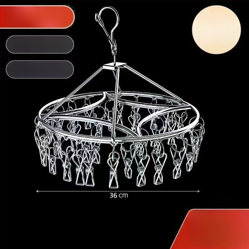 Nerūdijančio plieno drabužių džiovyklė su 3 klipais, kelių eilių kabliukai, šiuolaikiškas minimalistinis dizainas, apkrova iki 5 kg