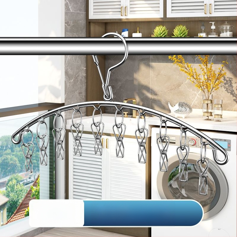 Nerūdijančio plieno drabužių džiovyklė su 3 klipais, kelių eilių kabliukai, šiuolaikiškas minimalistinis dizainas, apkrova iki 5 kg