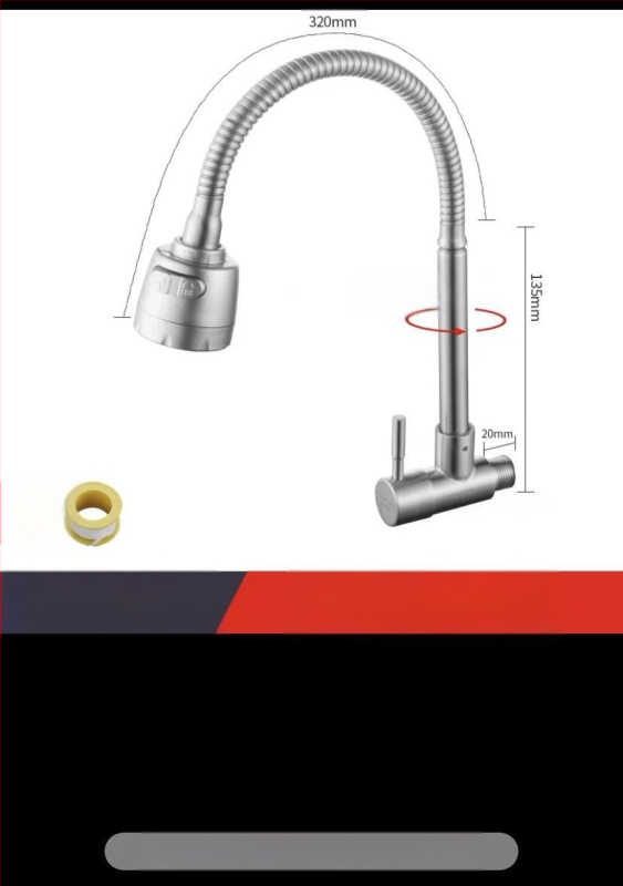 Kuchynský stenový miešací kohút na drezu, nerezová oceľ, brúsený povrch, keramické jadro ventilu, Skoni model 01