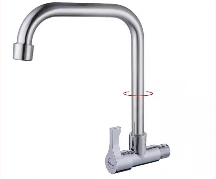 Kuchynský stenový miešací kohút na drezu, nerezová oceľ, brúsený povrch, keramické jadro ventilu, Skoni model 01