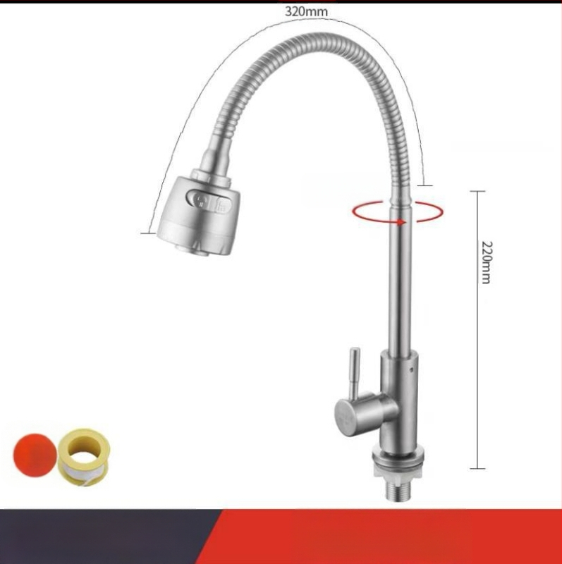 Kuchynský stenový miešací kohút na drezu, nerezová oceľ, brúsený povrch, keramické jadro ventilu, Skoni model 01