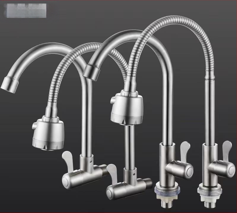 Kuchynský stenový miešací kohút na drezu, nerezová oceľ, brúsený povrch, keramické jadro ventilu, Skoni model 01