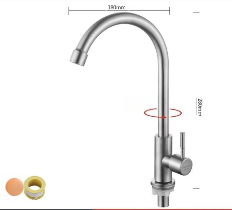 Kuchynský stenový miešací kohút na drezu, nerezová oceľ, brúsený povrch, keramické jadro ventilu, Skoni model 01