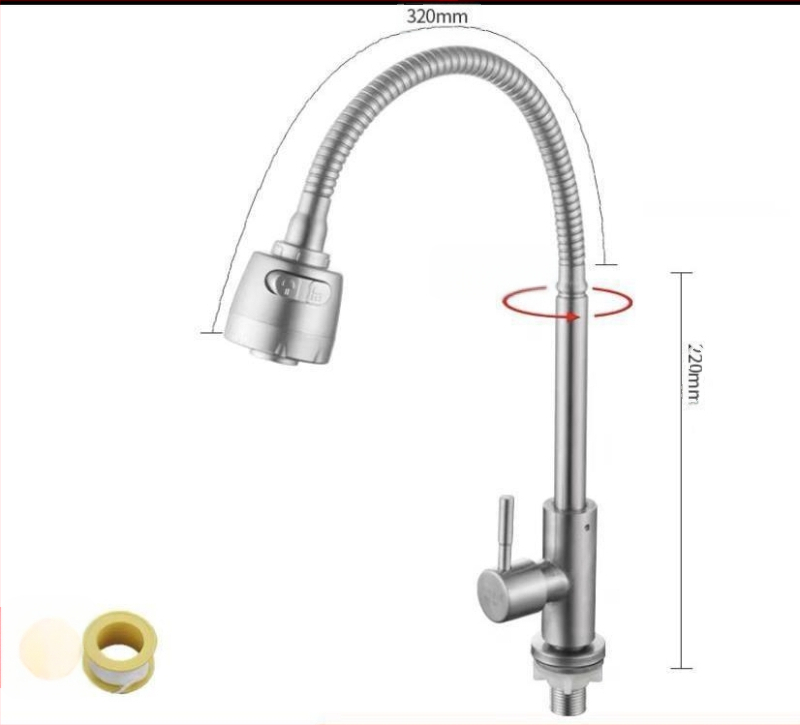 Kuchynský stenový miešací kohút na drezu, nerezová oceľ, brúsený povrch, keramické jadro ventilu, Skoni model 01