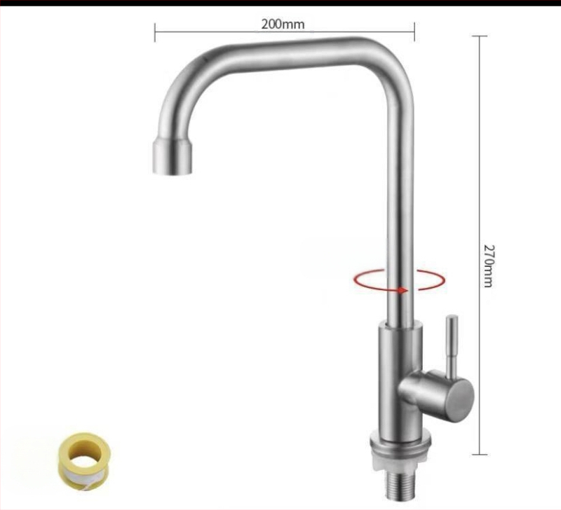 Kuchynský stenový miešací kohút na drezu, nerezová oceľ, brúsený povrch, keramické jadro ventilu, Skoni model 01