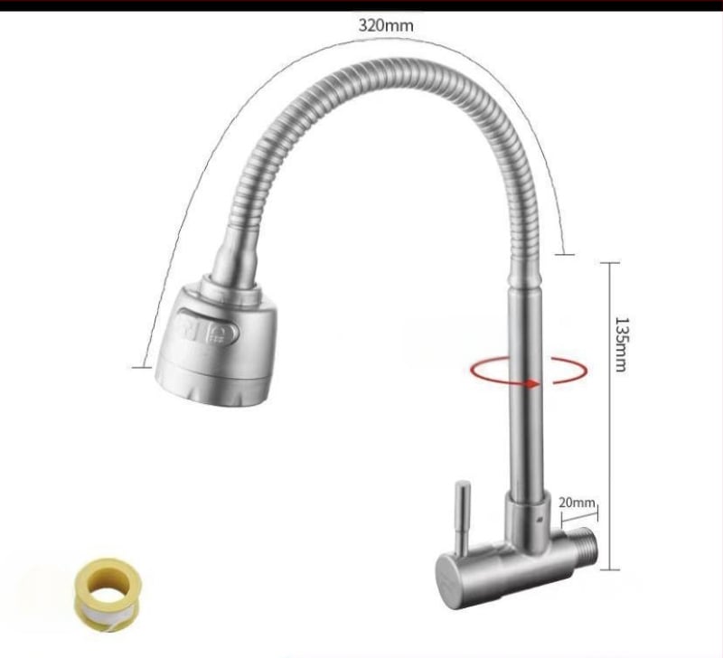 Kuchynský stenový miešací kohút na drezu, nerezová oceľ, brúsený povrch, keramické jadro ventilu, Skoni model 01