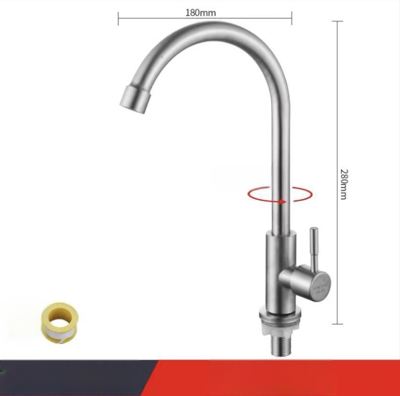 Kuchynský stenový miešací kohút na drezu, nerezová oceľ, brúsený povrch, keramické jadro ventilu, Skoni model 01