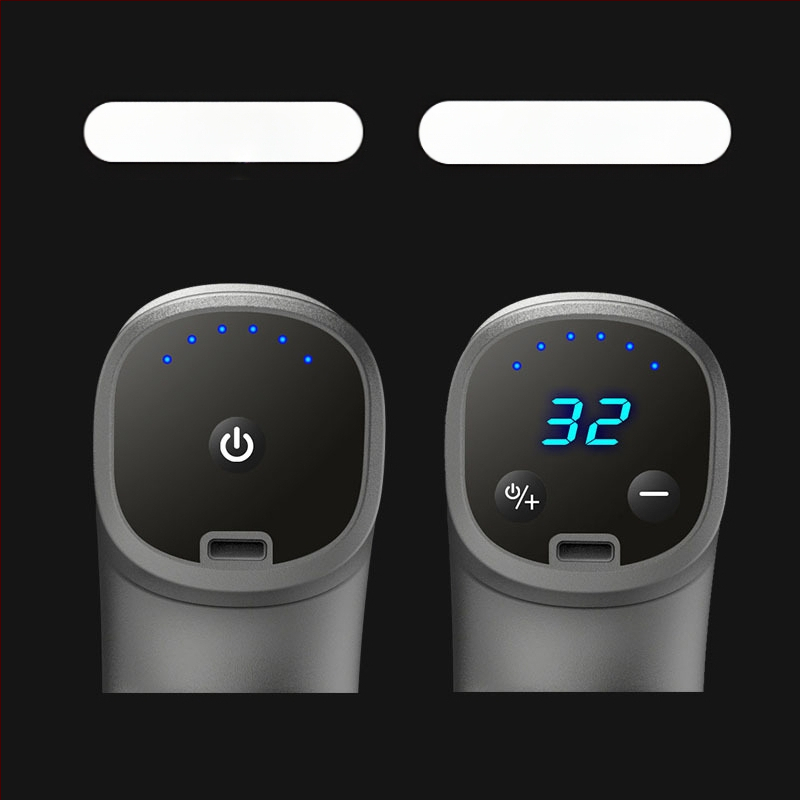 Mini fascijos masažinis įrankis su šepetėliu motoru; 4 masažinės galvutės; įmontuota baterija 1200–2000 mAh; LCD ekranas; 5+ greičio lygiai; itin tyliai (<36 dB)